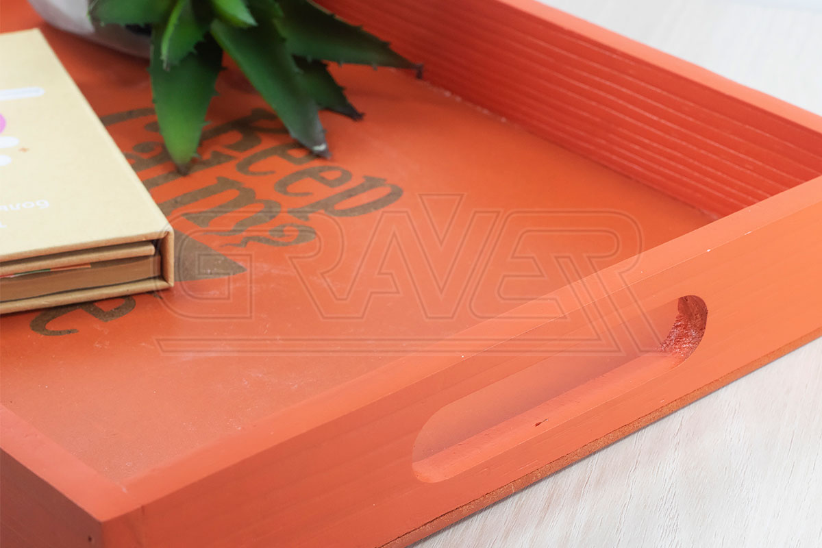 Поднос деревянный с ручками, оранжевый Coffe, 37х27 см